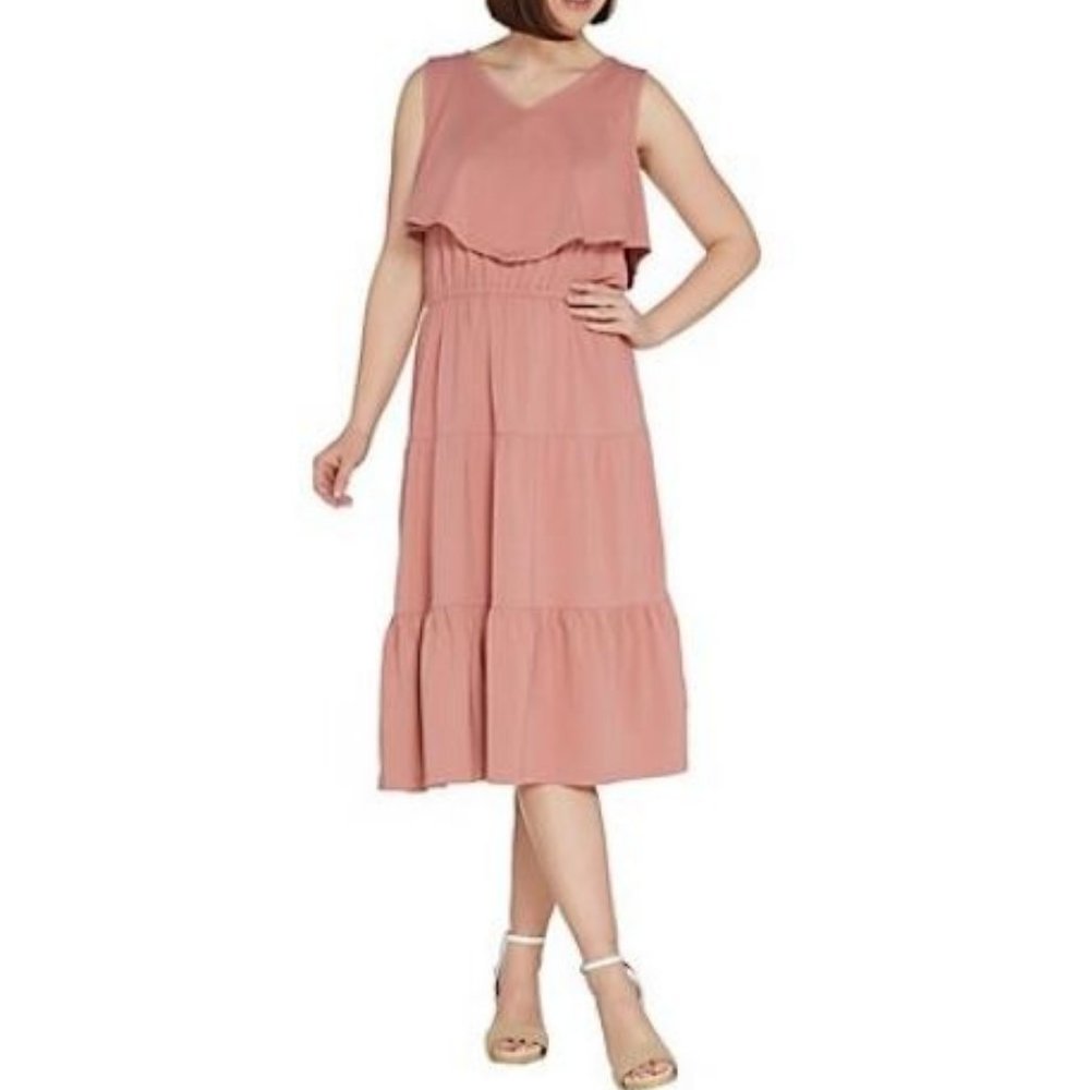Denim & Co V-Neck Tiered Dress with Ruffle Detail